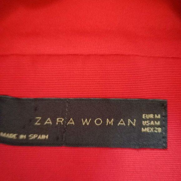 Zara Women Red Jacket Size M Full Zip Collared Lined Pockets Long Sleeve - Picture 3 of 16